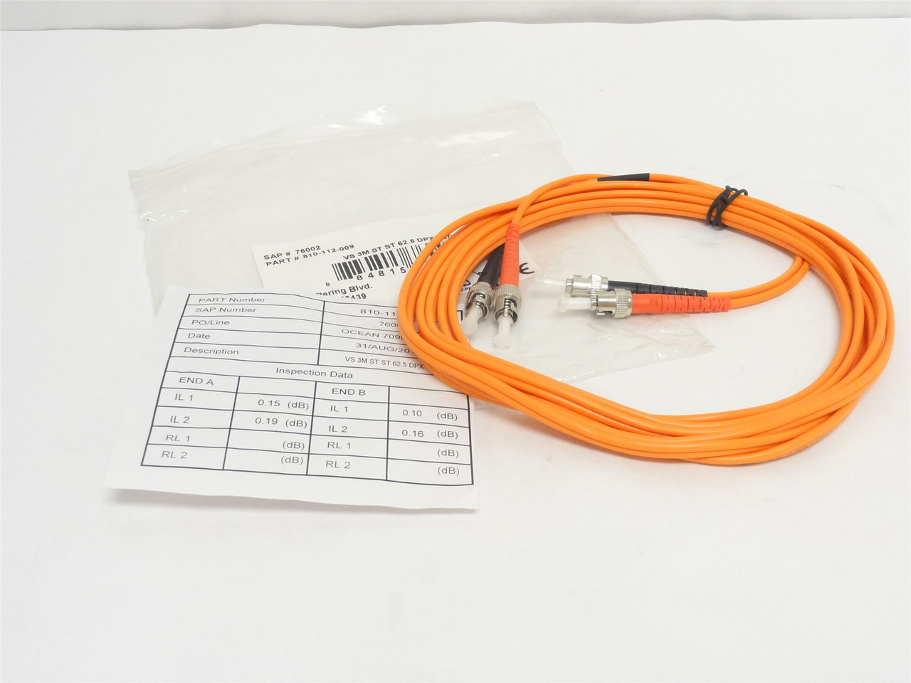 SHI 810-112-009; Fiber Optic Patch Cable; 10' Long