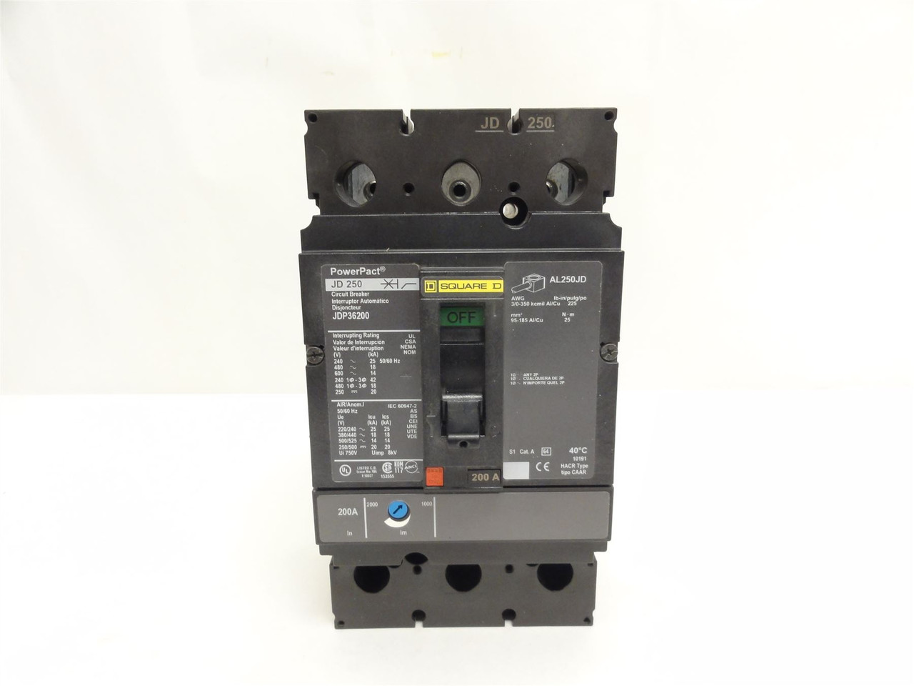 Square D JDP36200; Circuit Breaker; 200A; 3P; 600VAC