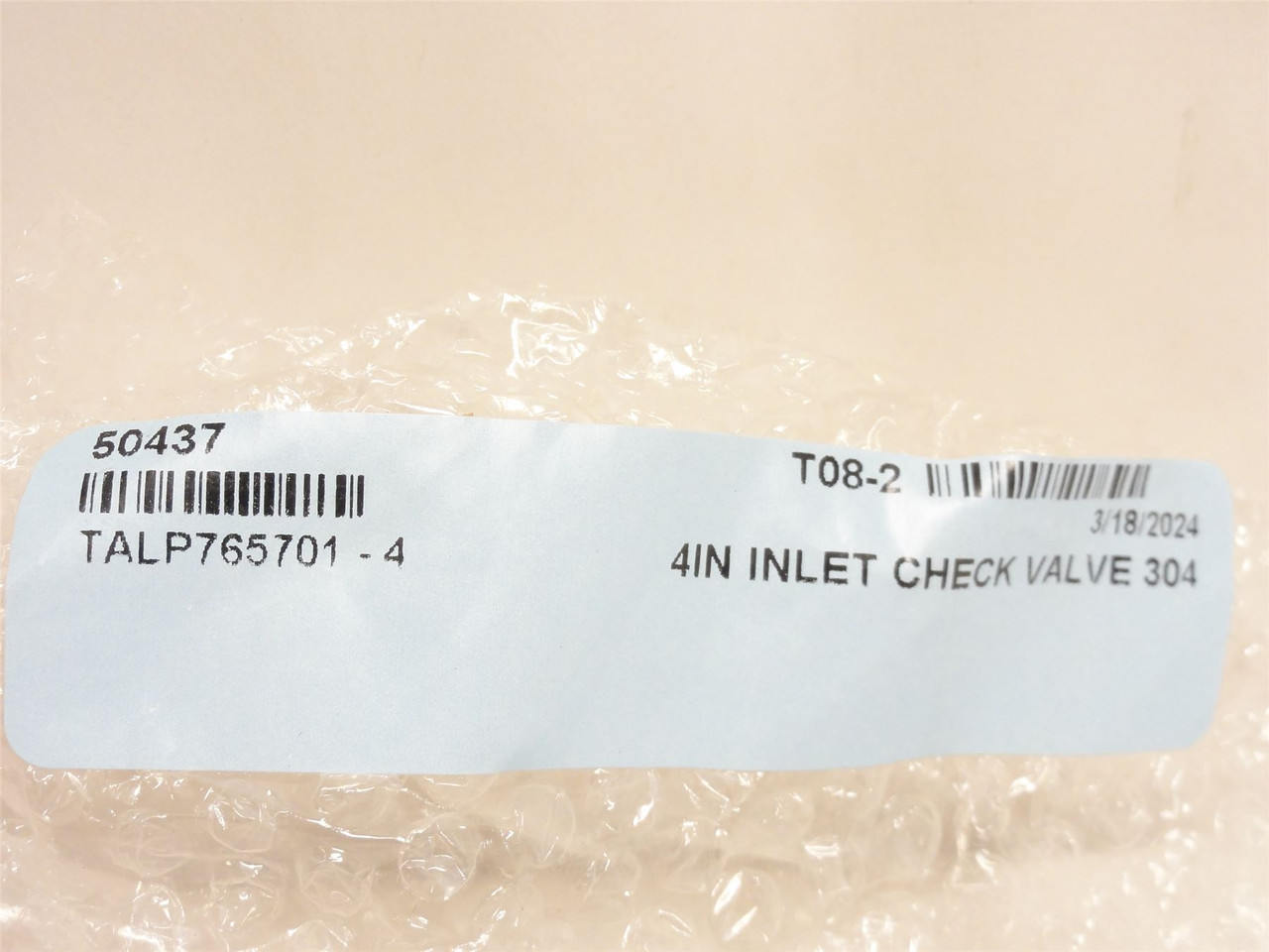 JBT TALP765701-4; Inlet Check Valve; SS-304; 4" Clamp