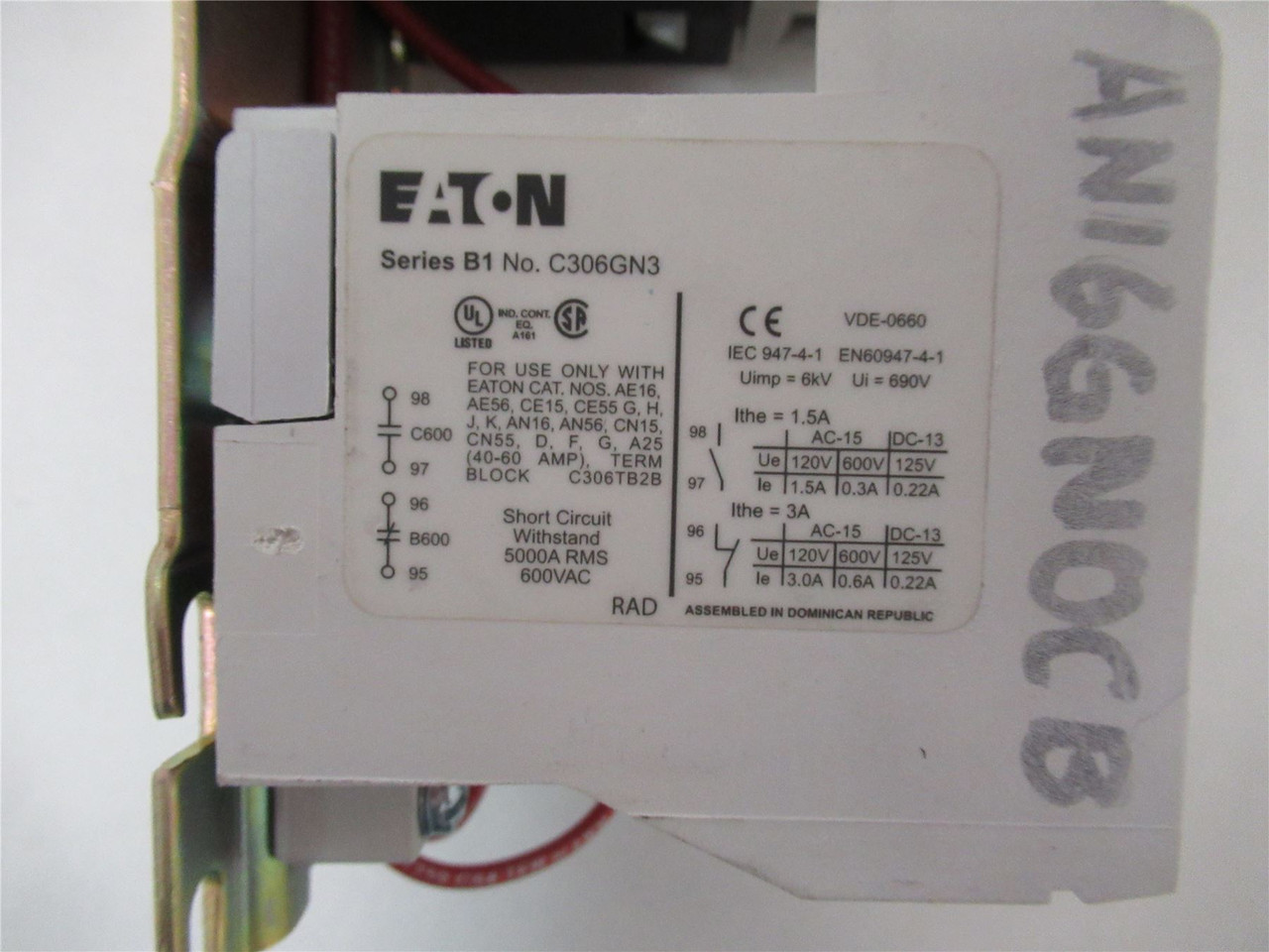 Eaton AN16GN0; NEMA-2 Starter 45Amp 600VAC; Coil: 440-480VAAC