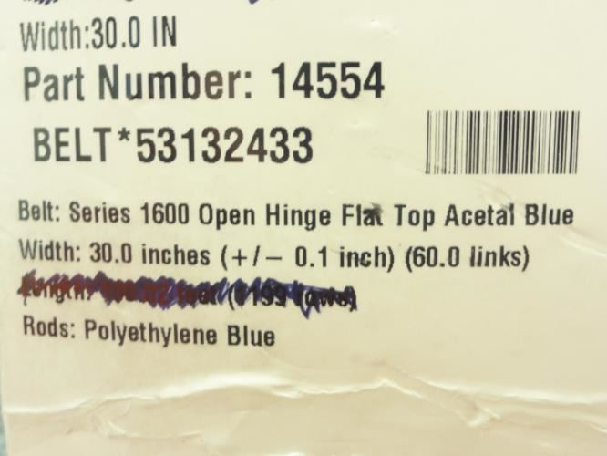 Intralox 14554-7ft; Conveyor Belt; Open Hinge Flat Top; 30"W; 7ft L