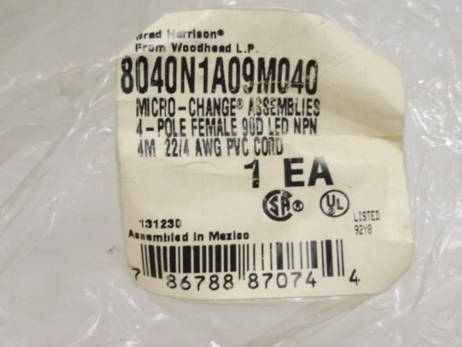 Woodhead 8040N1A09M040; Micro-Change Female Connnector Cord; 4m