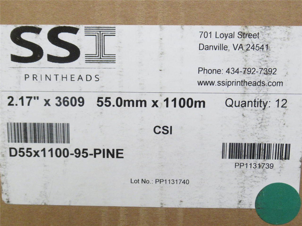 SSI D55x1100-95-PINE-Case; Box-12 Print Ribbon 2.17" x 3609'