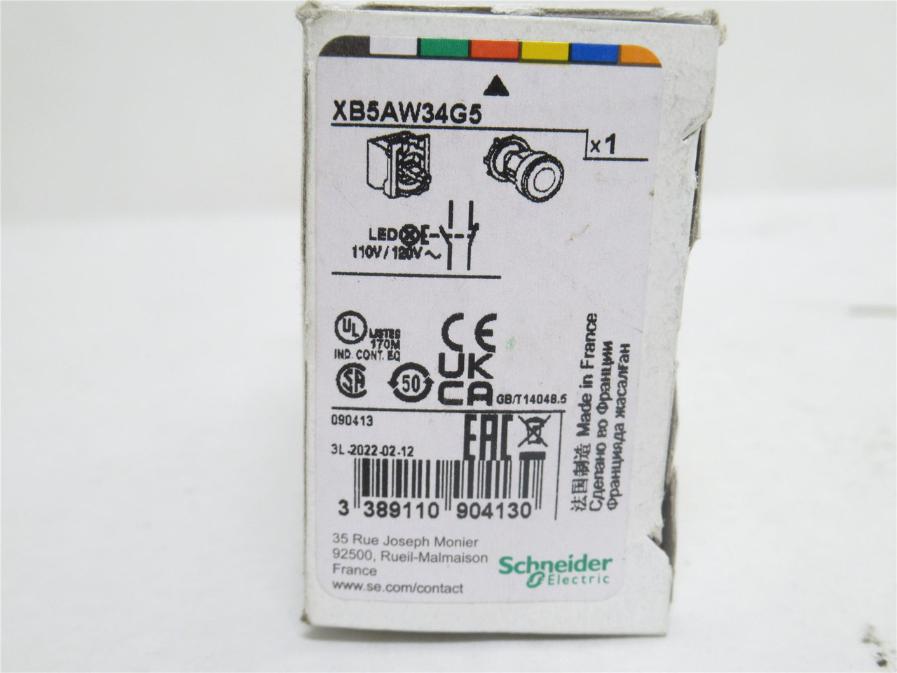 Schneider XB5AW34G5; Red Illuminated Push Button; 3A; 240V