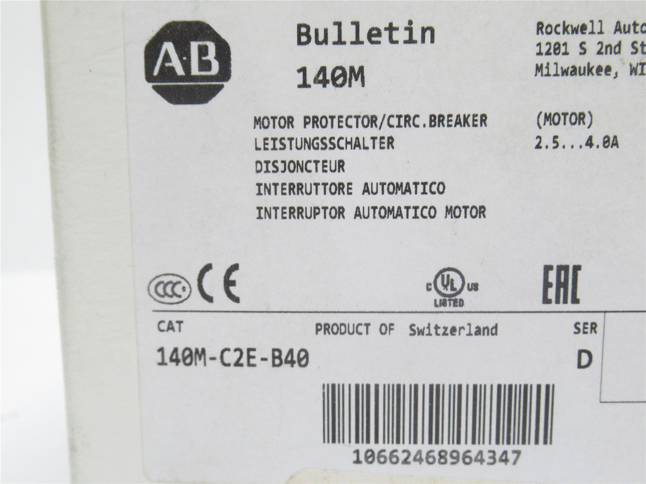 Allen-Bradley 140M-C2E-B40; Motor Protector; 2.5-4A; 3P; 600V