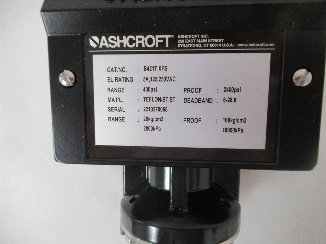 Ashcroft B421TXFS; Pressure Switch  5 Amp 125/250VAC 400PSI