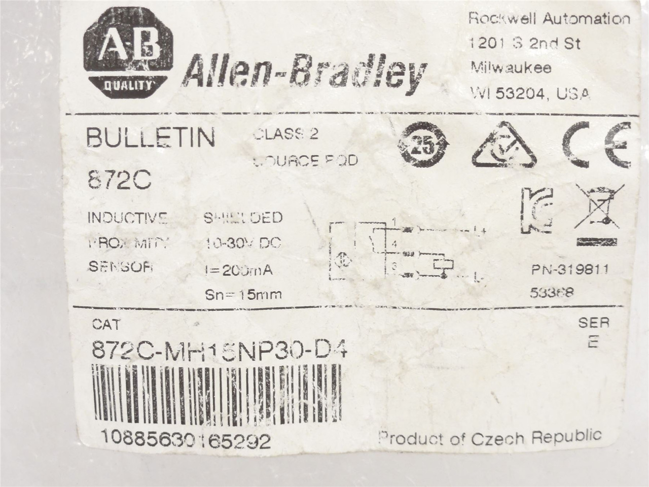 Allen-Bradley 872C-D15NP30-D4; Proximity Sensor; 10-30VDC