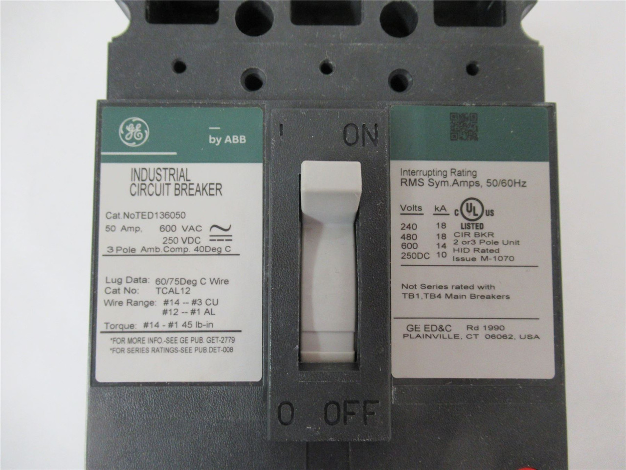 GE TED136050; Circuit Breaker Feed Thru 50 Amp 3Pole 600 Volt