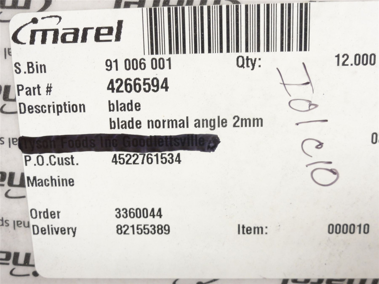 Marel 4266594; Straight IBM Knife; 2mm