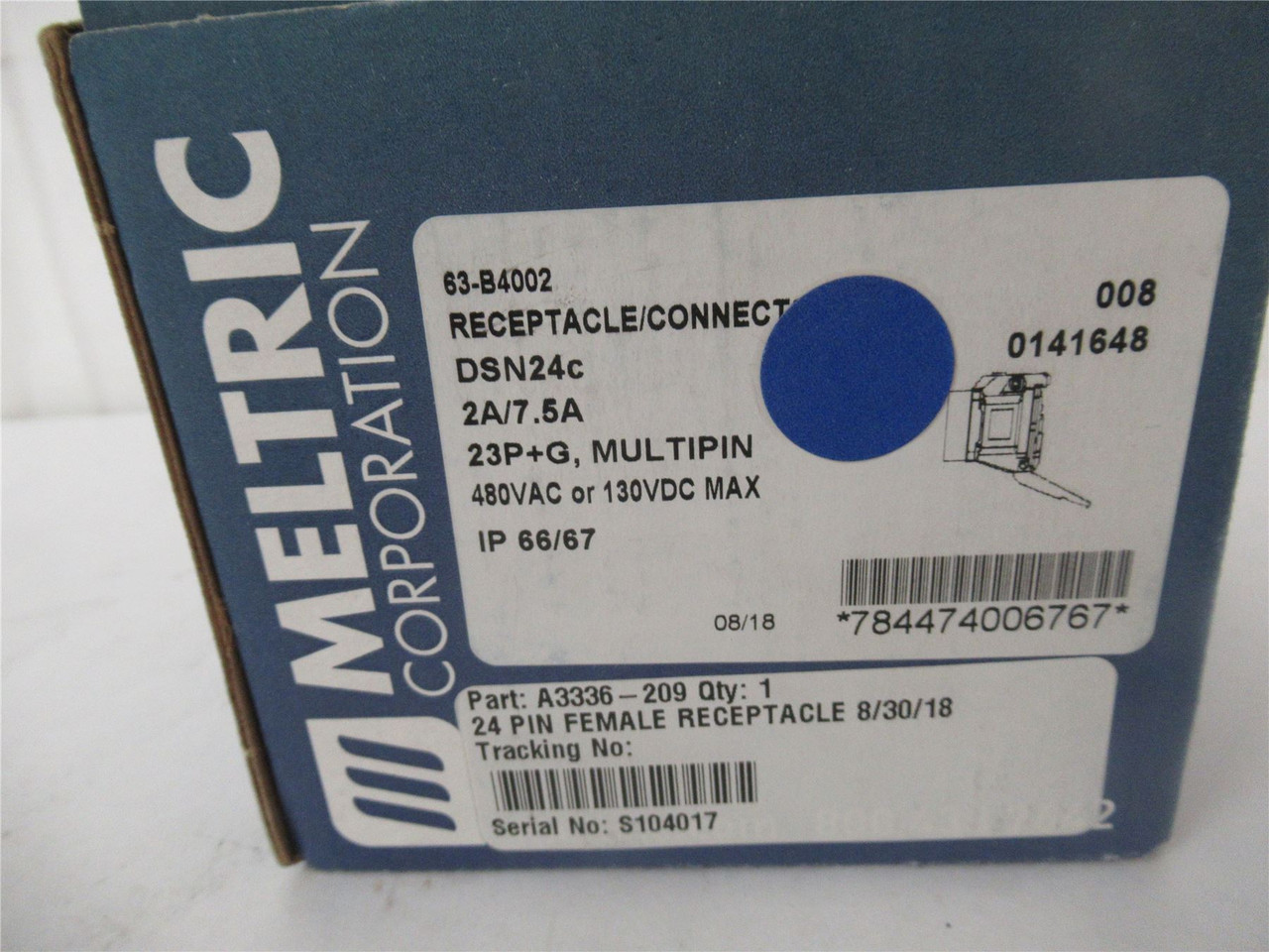 Meltric 63-B4002; DSN24c RECEPTACLE 23pin+Gnd 480VAC 10A