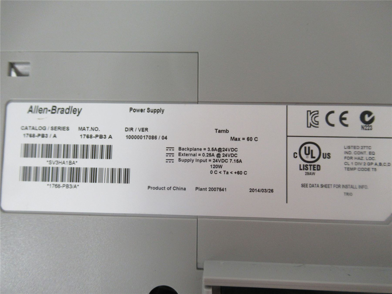 Allen-Bradley 1768-PB3; Power Supply VDC INPUT 24 VDC Output