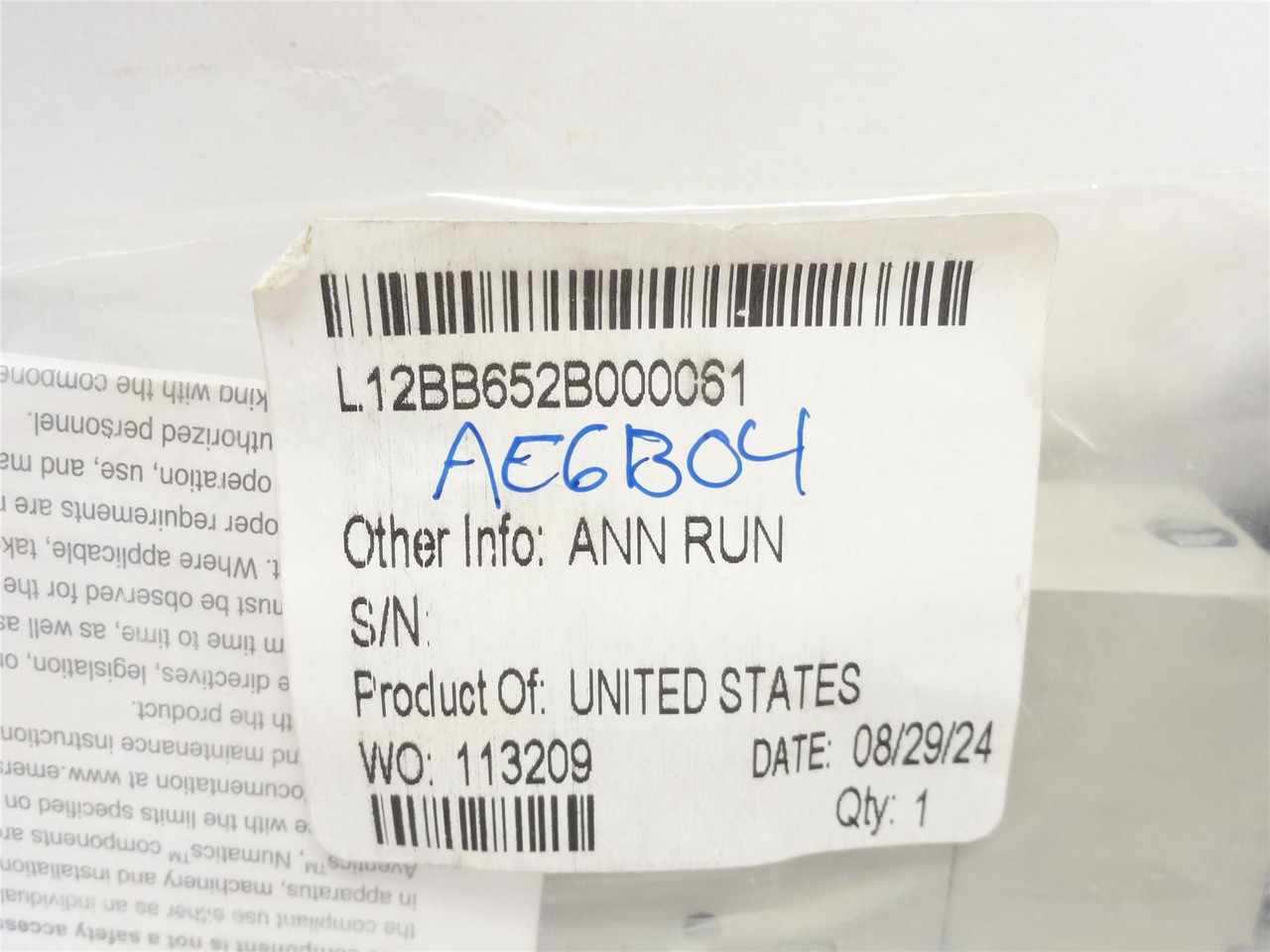 Aventics L.12BB652B000061; Solenoid Air Control Valve; 145PSI