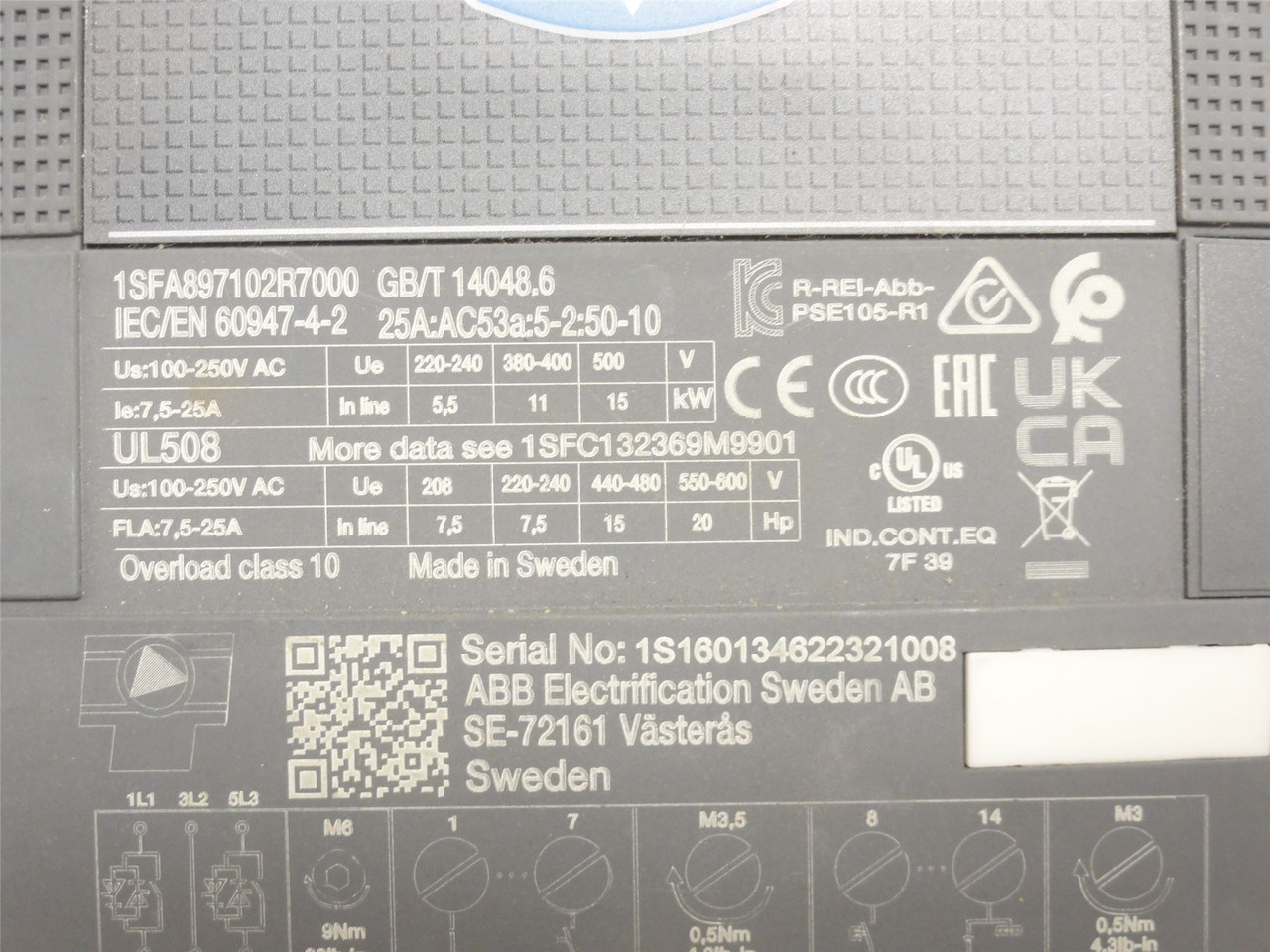 ABB 1SFA897102R7000; Soft Starter PSE25-600-70; 25A; 600VAC; 7.5kW