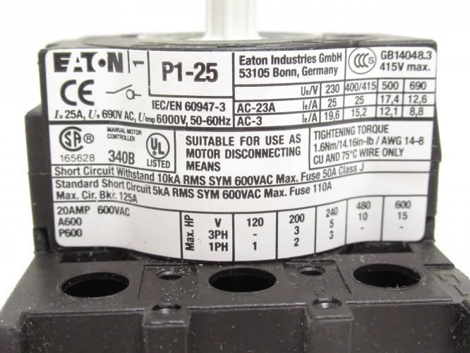 Eaton P1-25/E; Disconnect Switch; 3P; 690V; 25A; Front Mount