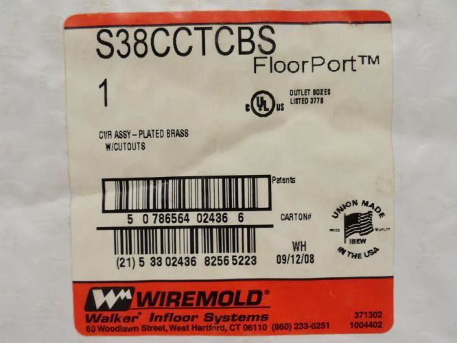 WireMold S38CCTCBS; Brass Plated Cover Assy; W/Cutouts