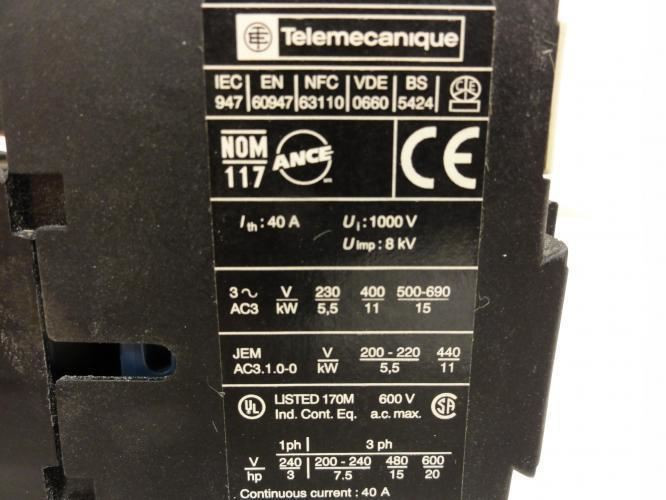 Telemecanique LP1 D2501BD; Contactor 25A; 3PH; 600V; Coil: 24V