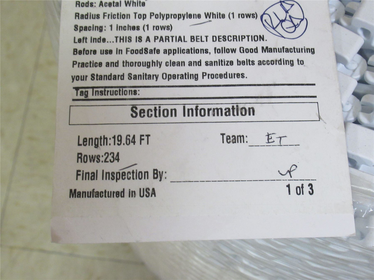 Intralox 57742846; Conveyor Belt S2400; 14" Wide x 19.64' Long
