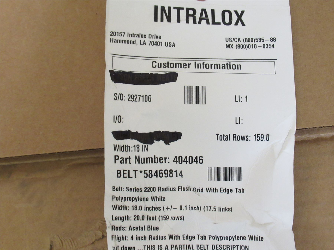 Intralox 58469814; Conveyor Belt; S2200; 18" Wide x 10' Long