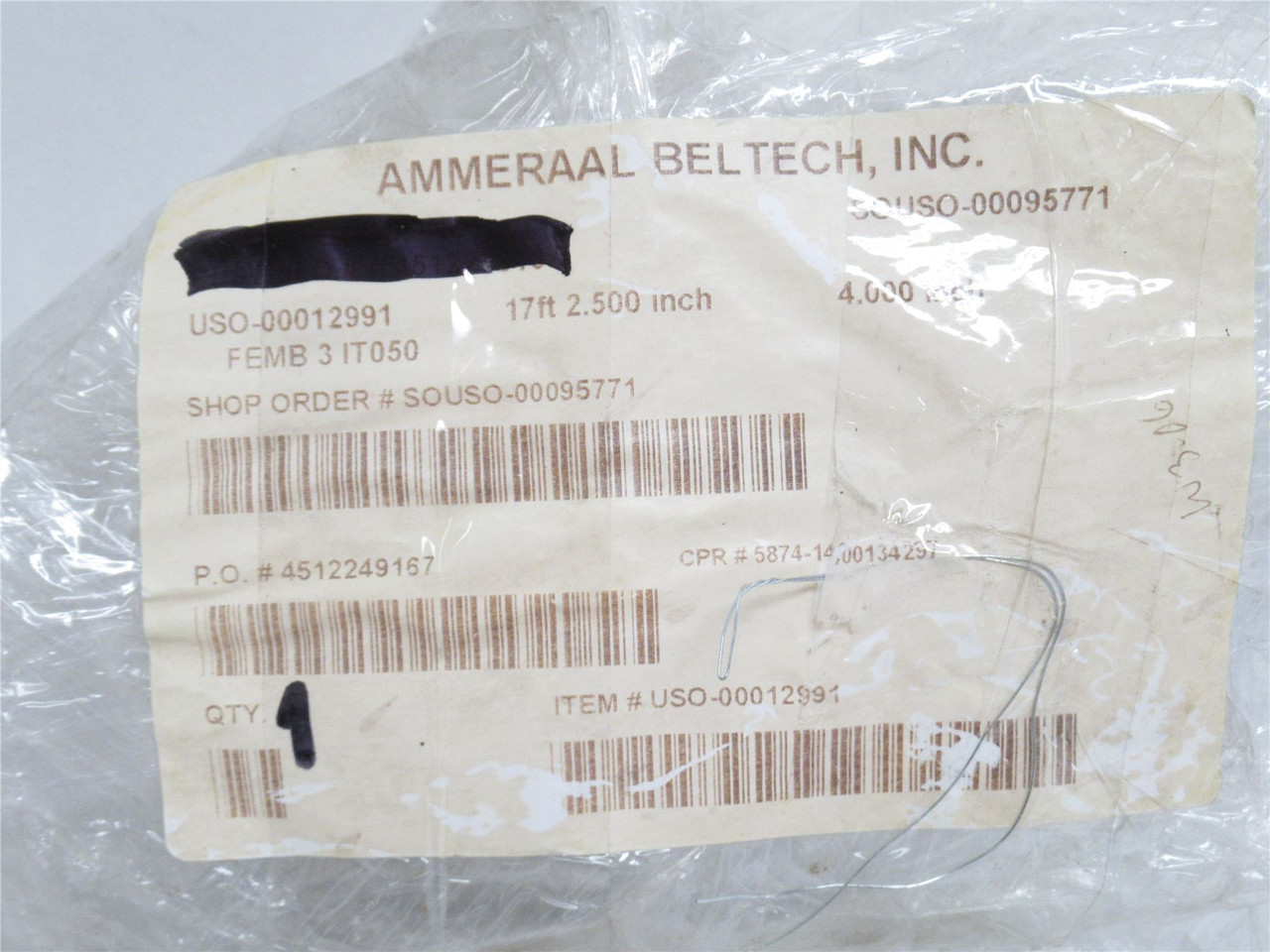 Ammeraal SOUSO-00095771; Conveyor Belt; 4" Wide x 206" Long