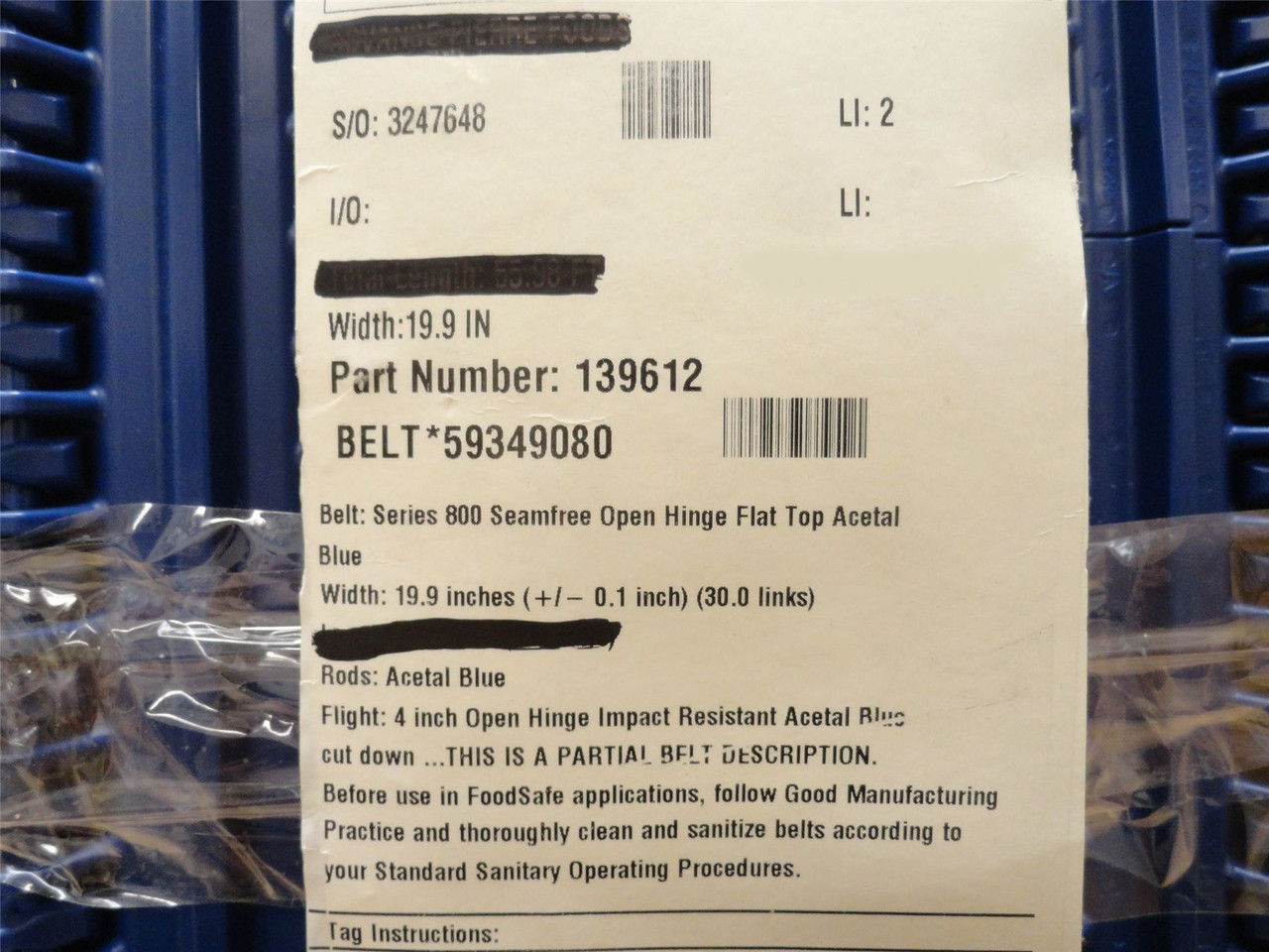 Intralox S800-20-10; Series 800 Flighted Belt; 20"W x  10'L