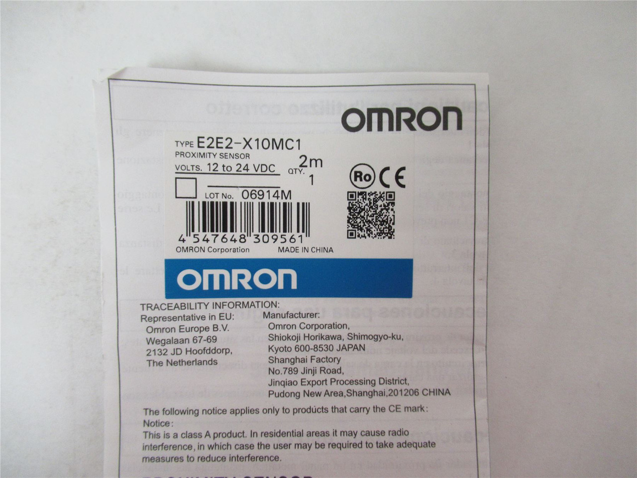 Omron E2E2-X10MC1; Proximity Sensor (No mounting nuts)