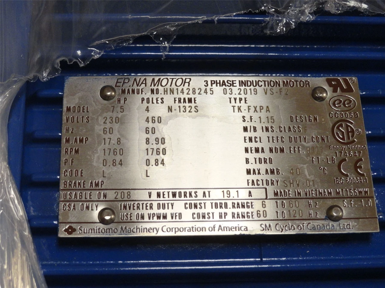 Sumitomo  CHHM8-6165YB-EP-51; AC Gear Motor; PA227829; 50:1