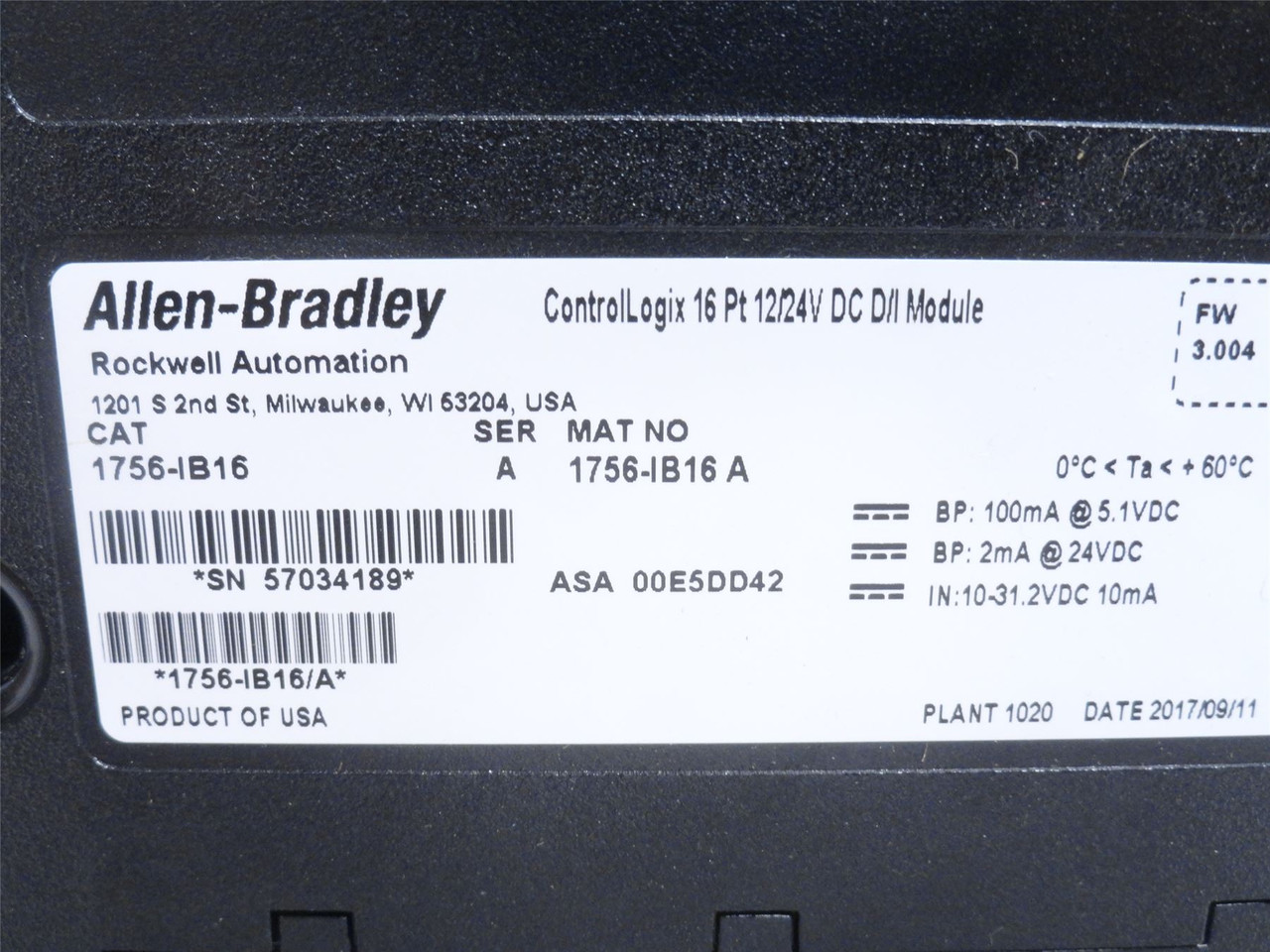 Allen-Bradley 1756-IB16; Input Module; 10-31.2VDC; 10mA