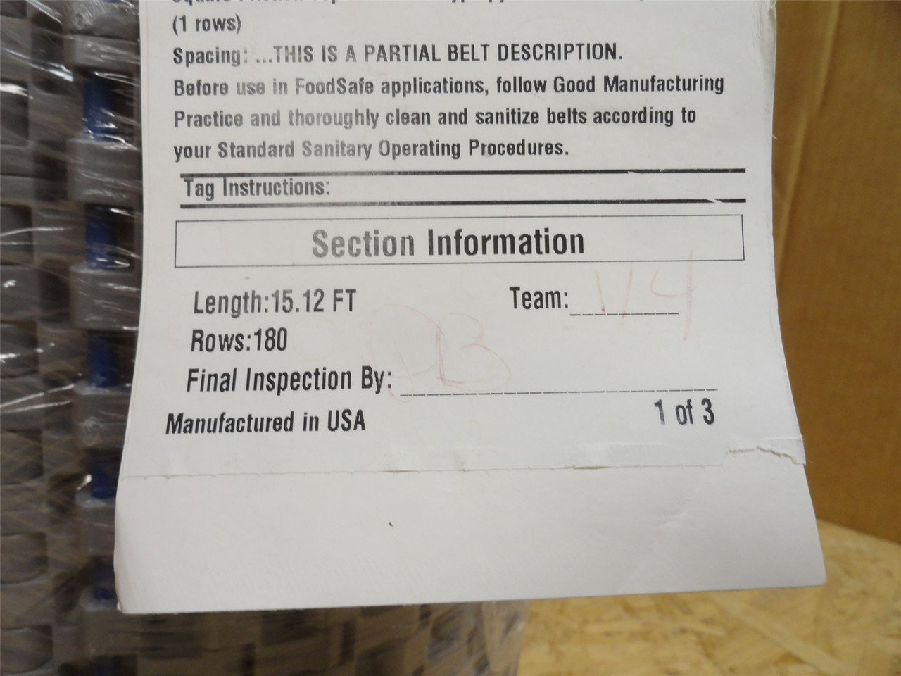 Intralox S1400-16-15; Friction Top Rubber Belt 16"Wx15'L
