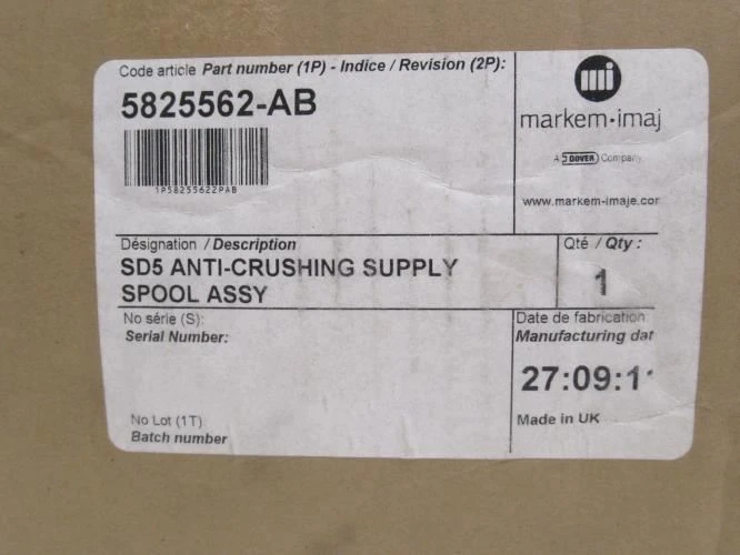 Markem 5825562-AB; SD5 Anti-Crushing Supply Spool Assy