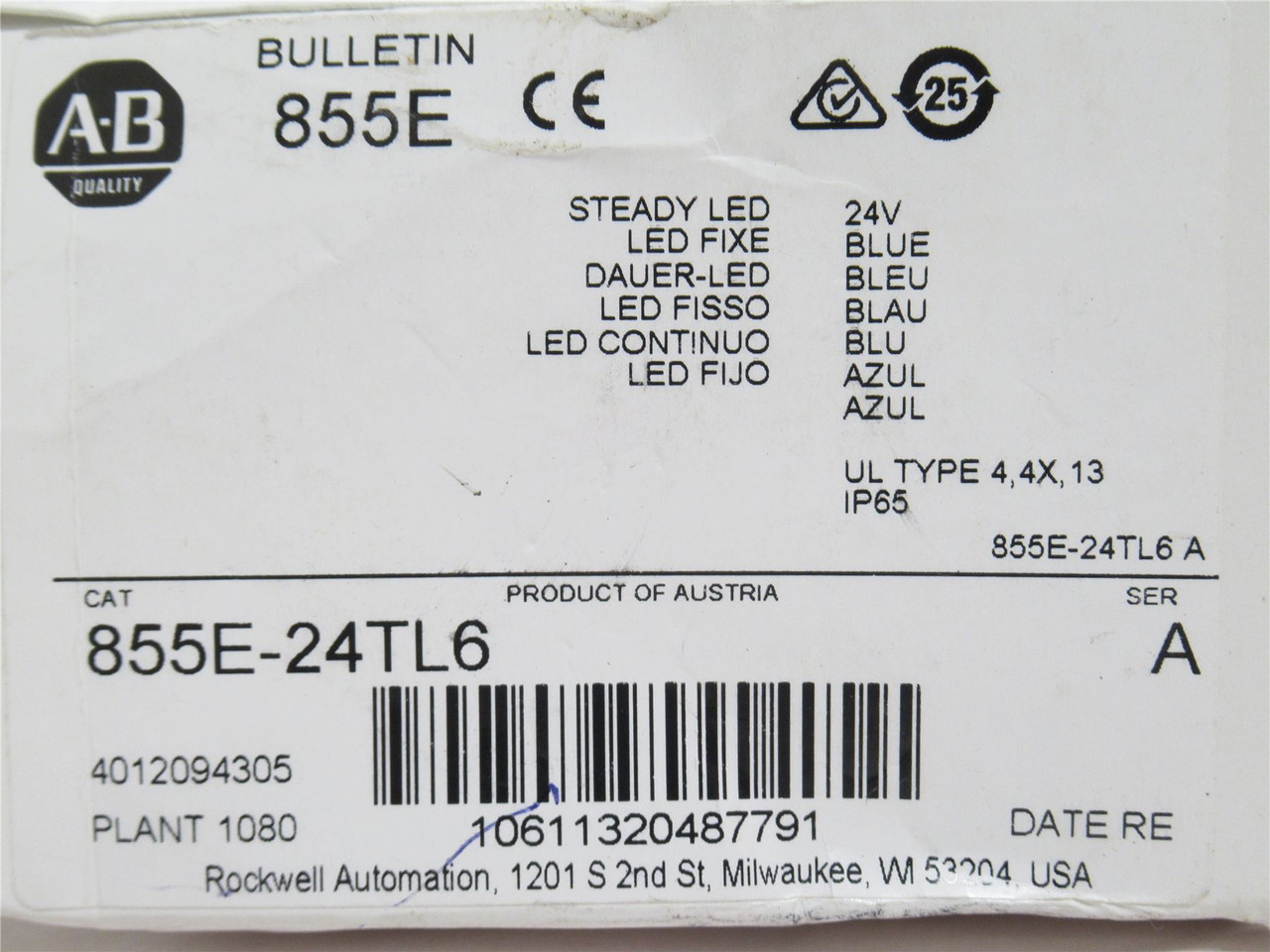 Allen-Bradley 855E-24TL6; Stack Light; Blue; 24VAC/DC