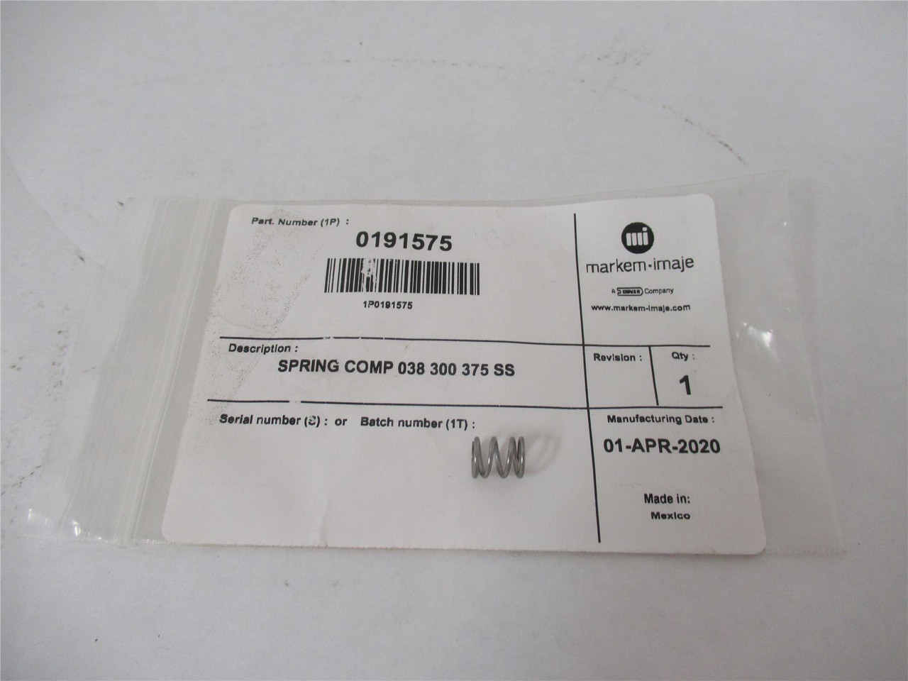 Markem 0191575_; Spring Comp 038 300 375 SS