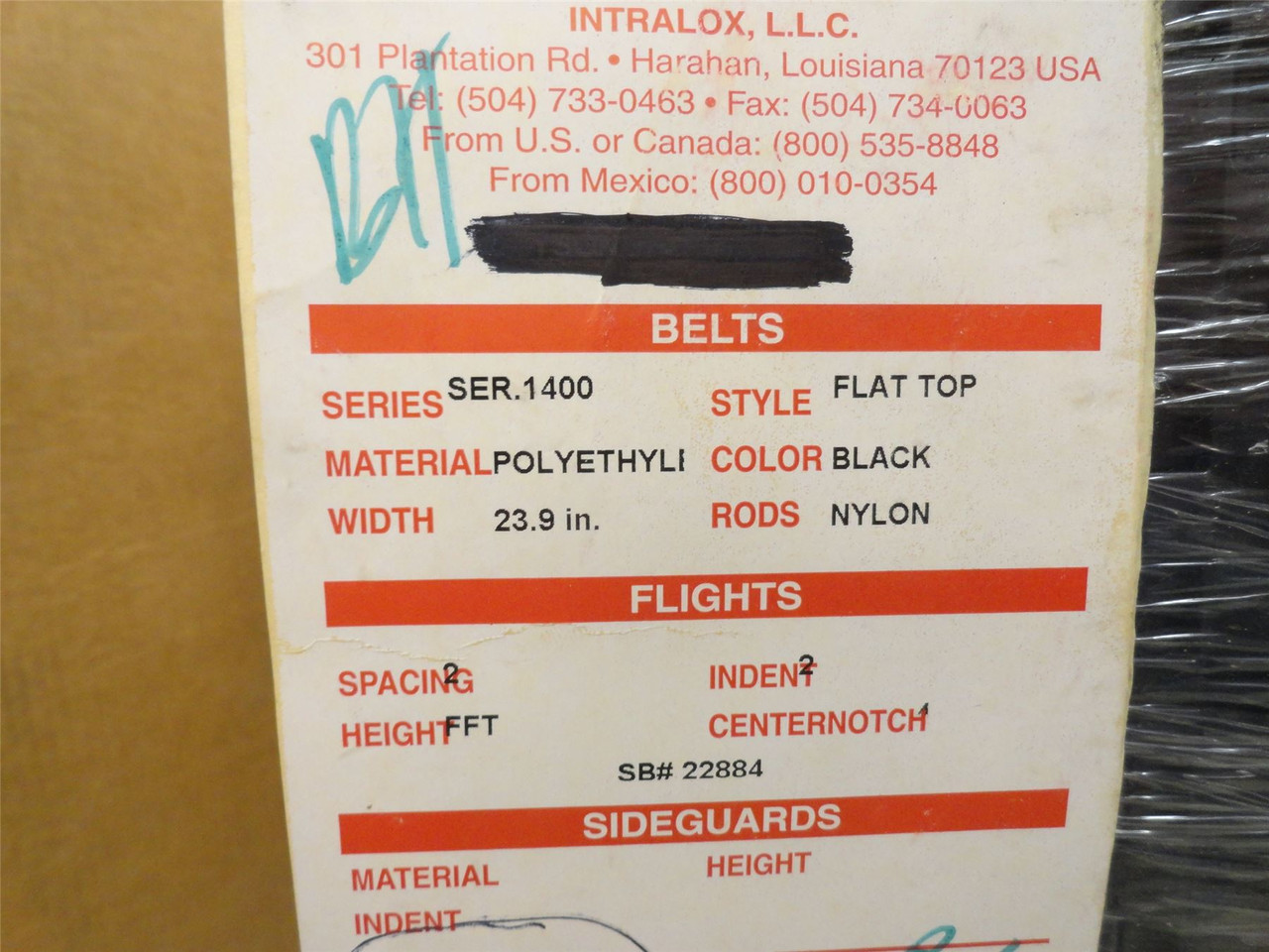 Intralox S1400-24-8; Flat Top Nylon Belt; 24" W x 8' L