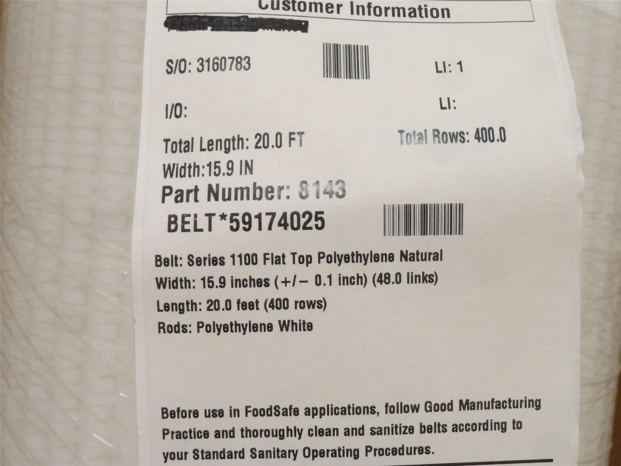 Intralox S1100-16-36; Lot-2 Flat Top Belting 16"Wx36'L-total