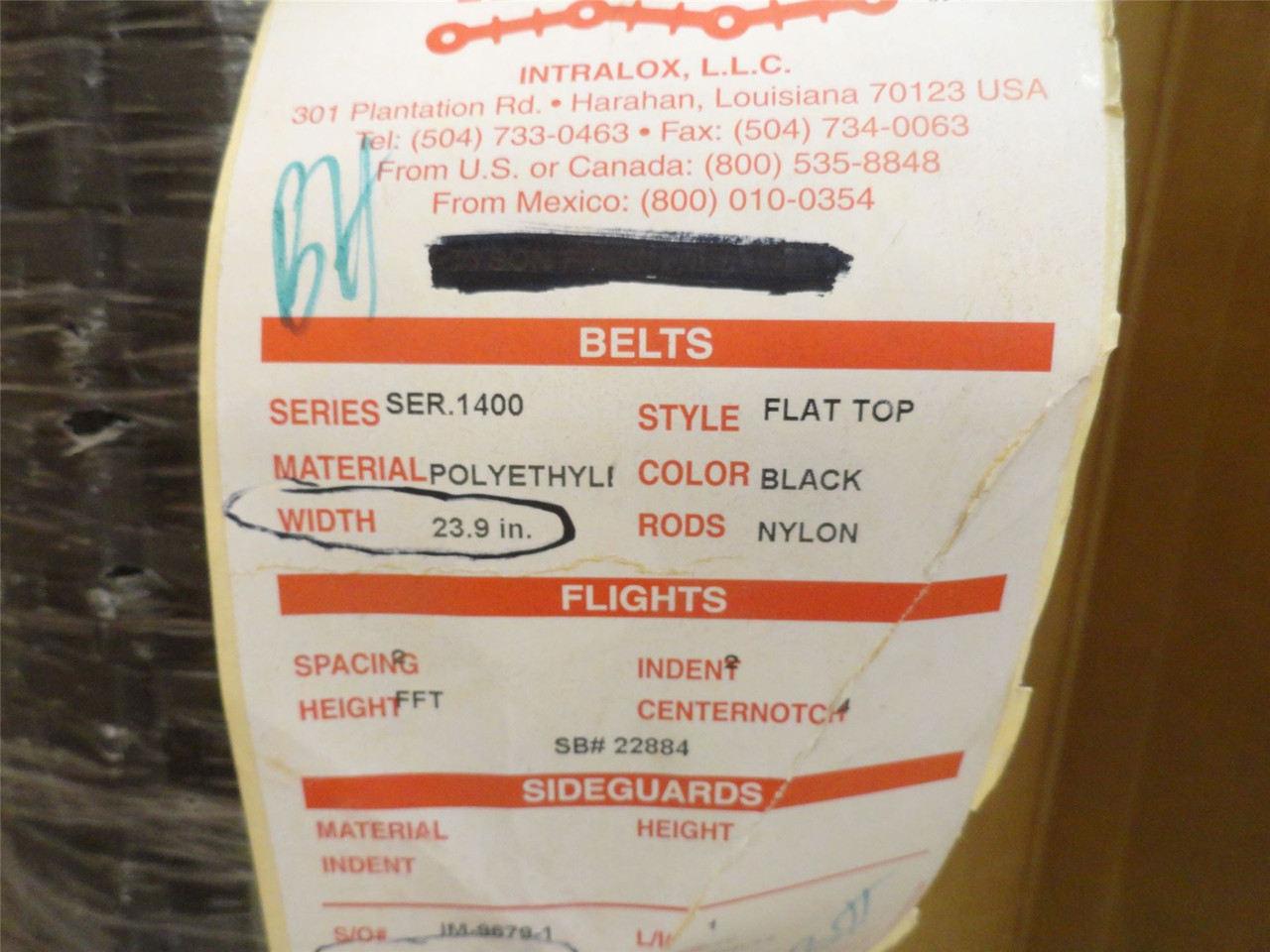 Intralox S1400-24-10; Flat Top Nylon Belt; 24" W x 10 L