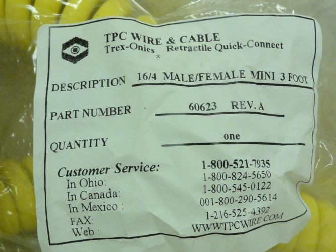 TPC Wire 60623; Retractable QC Wire; 3' Long; Male/Female