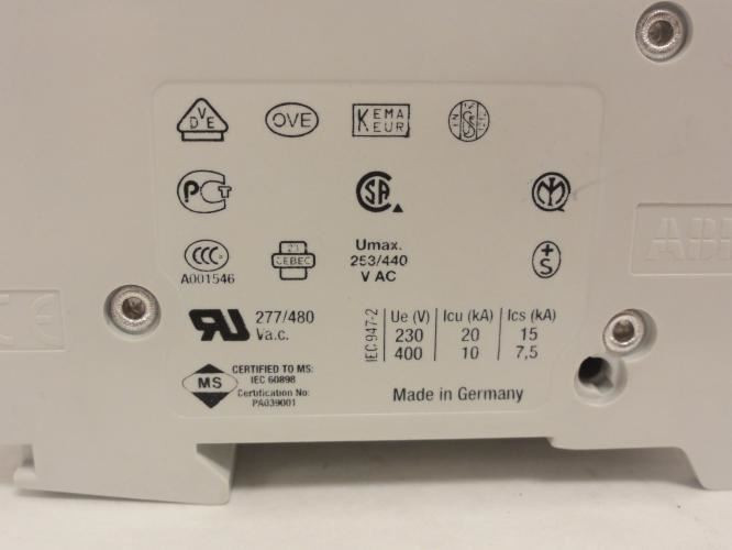 ABB S203-D4/S2C-A2; Circuit Breaker 3P; 4A w/Shunt Trip