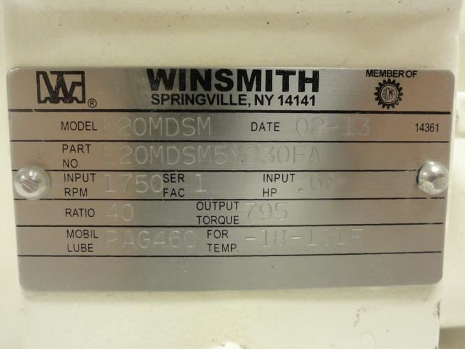 Winsmith E20MDSM5Y230FA; Speed Reducer; RA; 40:1 Ratio; 0.68Hp