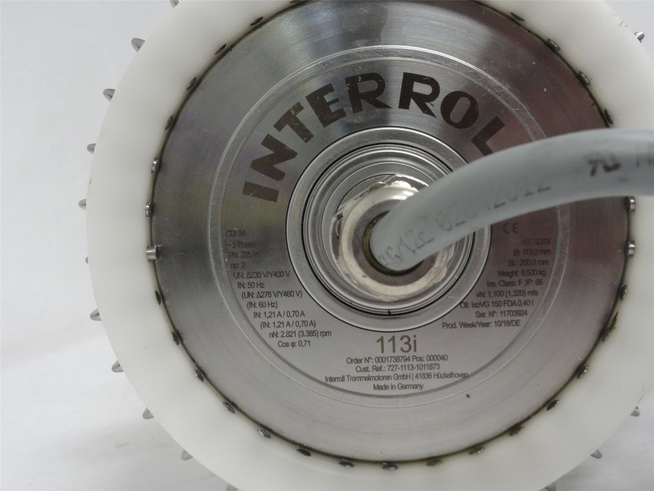 Interroll 225W; Drum Motor; 113i; 460V; 3.385RPM; vN: 1.100 m/s