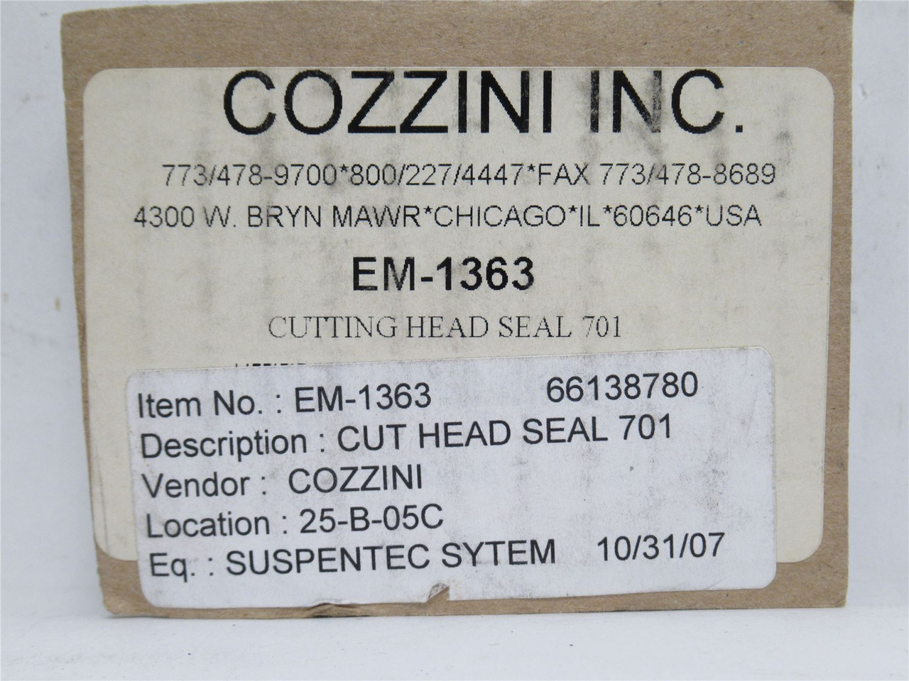 Cozzini EM-1363; Cutting Head Seal #701; 1-3/4"ID x 2-3/8"OD
