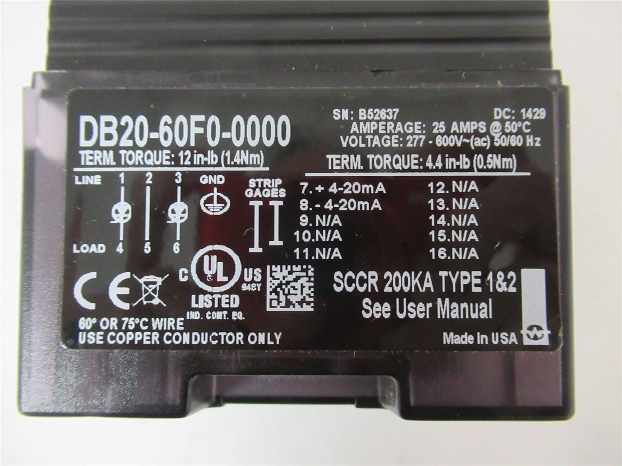 Watlow DB20-50F0-0000;  Power Controller 277-600 VAC