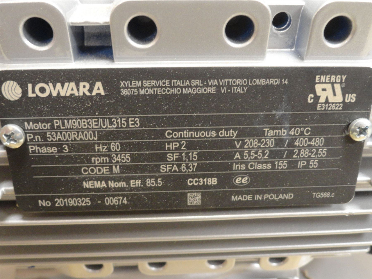 Lowara CEF806/07/D2F; Single-Impeller Pump 2HP 480VAC 3455RPM