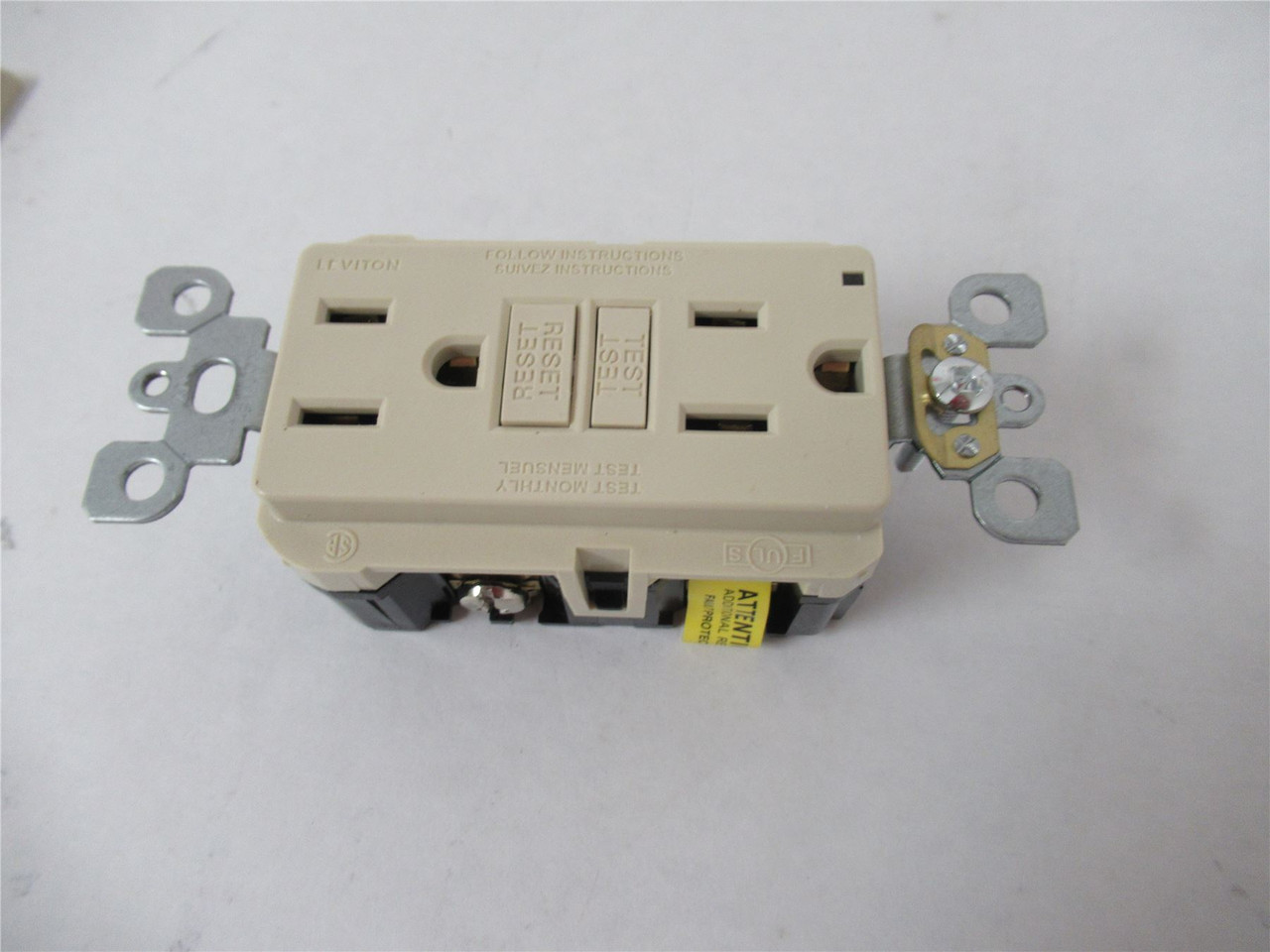 Leviton GFNT1-I; GFCI Receptacle 15A NEMA 5-15R - Ivory  125V