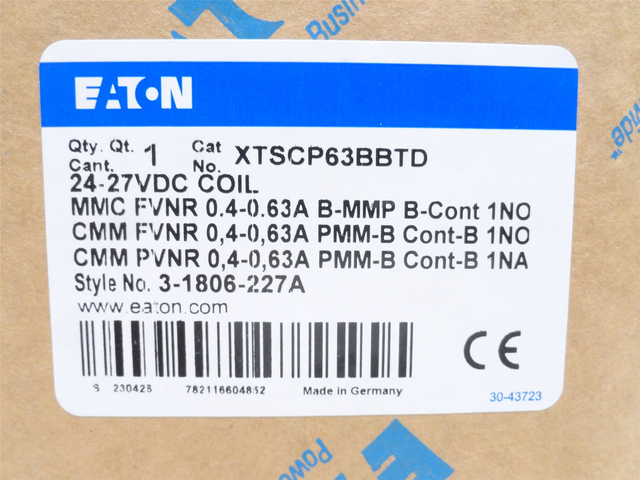 Eaton XTSCP63BBTD; Manual Motor Controller 0.4-0.63A 3P; 600V