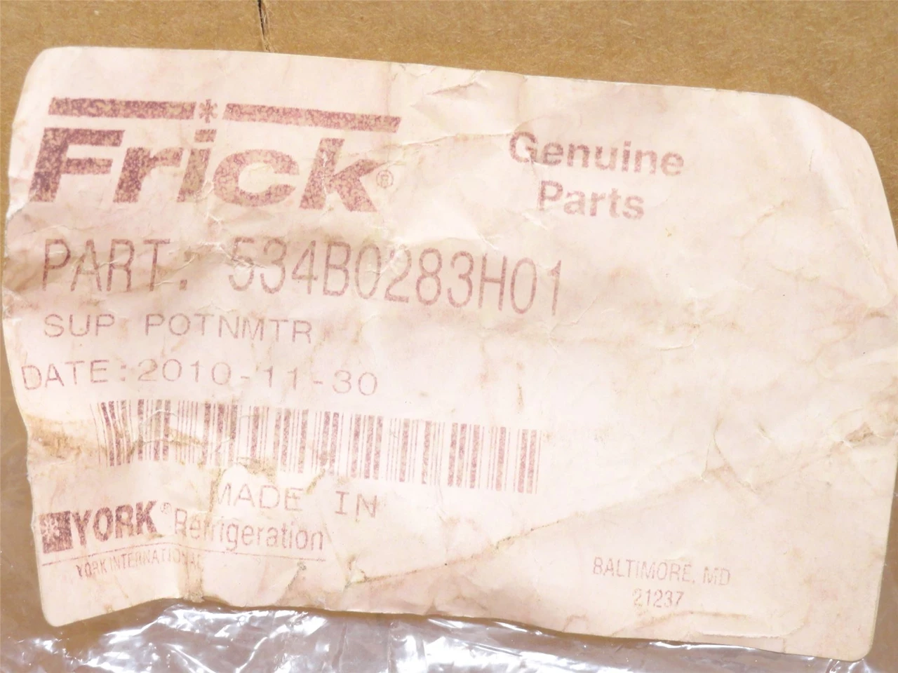 Frick 534B0283H01; Potentiometer Support