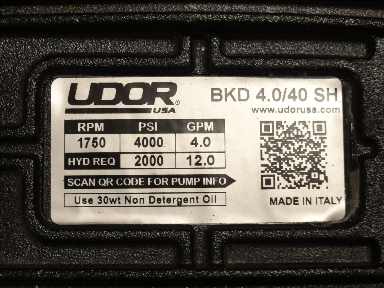 Udor BKD 4.0/40 SH; Hydraulic Plunger Pump 1750RPM; 4.0GPM
