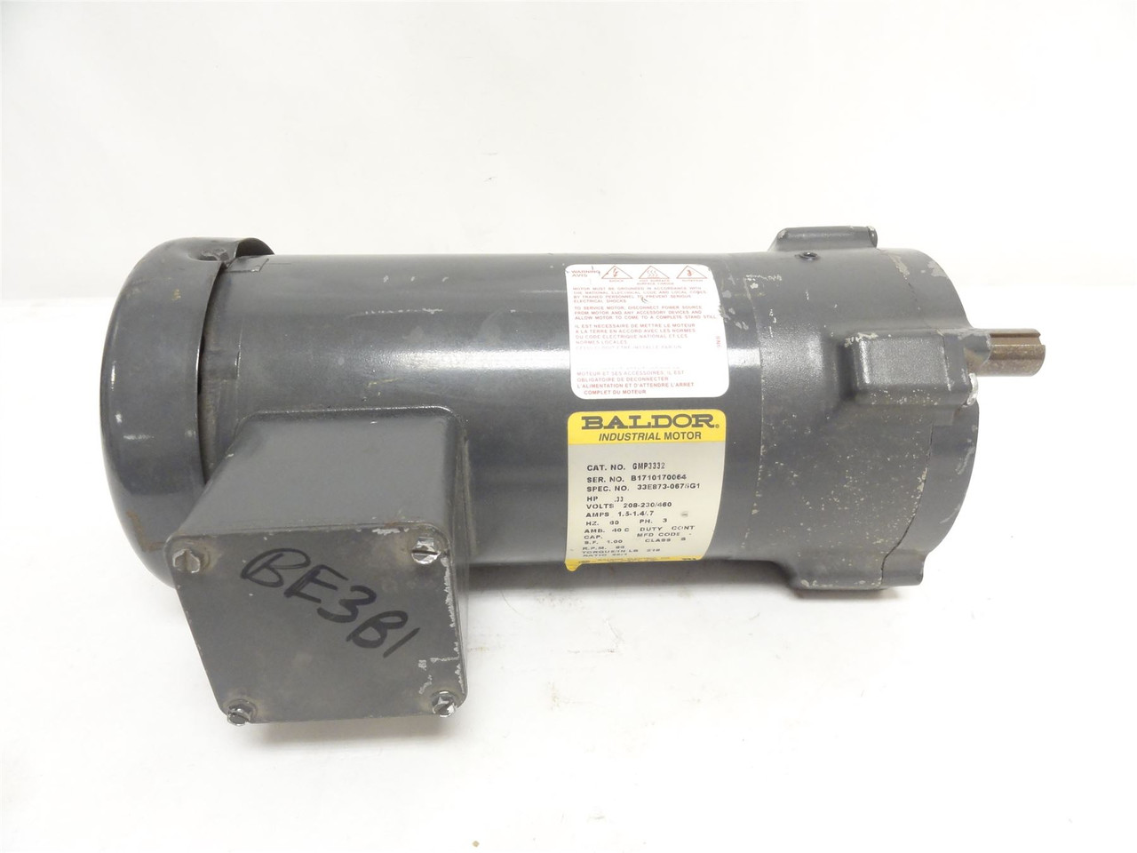 Baldor GMP3332; Parallel Gear Motor; 20:1 Ratio; 1/3HP; 86RPM