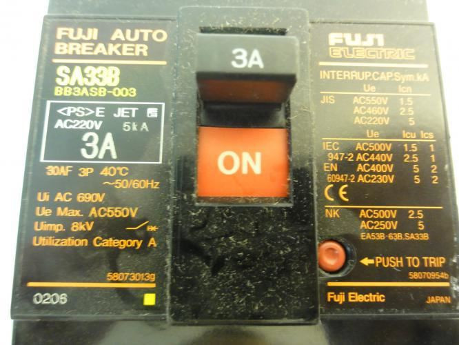 Fuji Electric SA33B/3; Circuit Breaker; 3A; 3P; 690VAC
