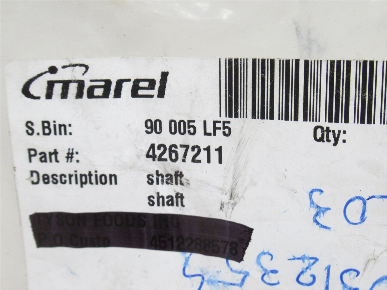 Marel 4267211; Shaft; SS; 18mmOD x 8" Long