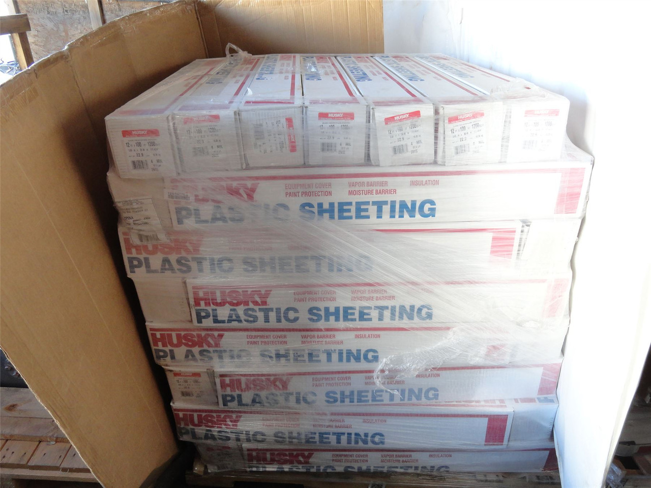 Husky CF0412C-pallet; Lot-56 Clear Sheeting 12' x 100' 4mil