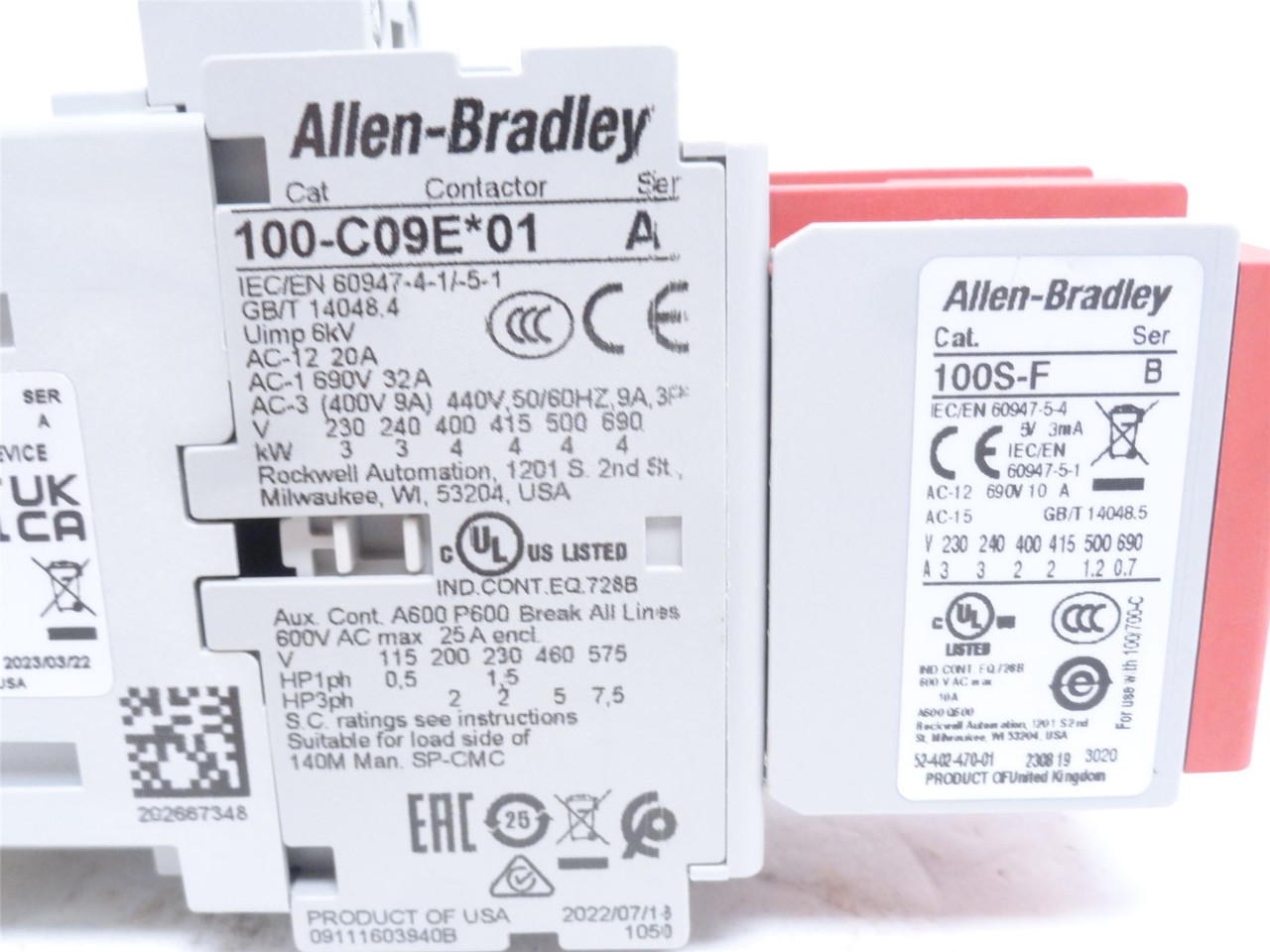 Allen-Bradley 100S-C09EJ23BC; Contactor 9A 690VAC; Coil 24VDC